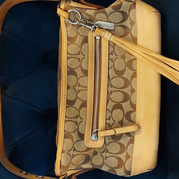 Coach beige & brown signature purse handbag medium size - Picture 4 of 10